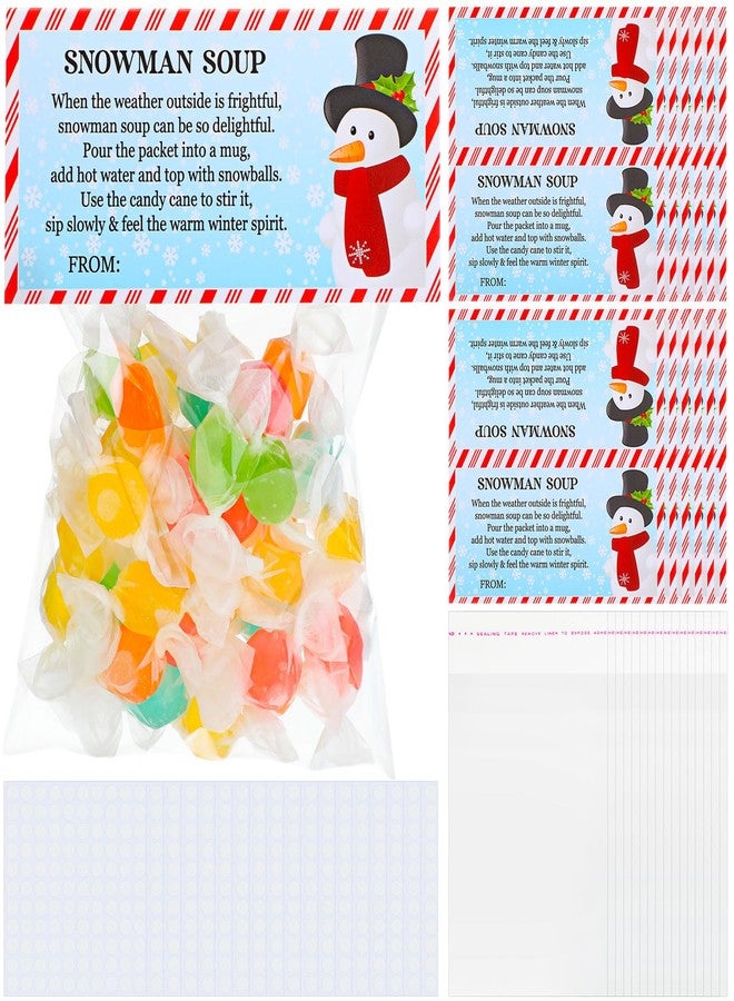 Watersay 50 Sets Christmas Snowman Soup Treat Bags Toppers with Self Adhesive Cute Winter Hot Chocolate Candy Bag for Party Favor Wrapping - Image 1